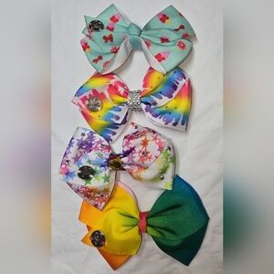 JoJo Siwa Bow Lot – 4 "4inch" Hair Bows Rhinestone & Glitter